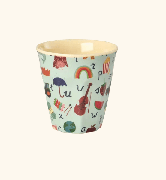 Rice Melaminkopp Blue ABC Print S