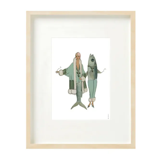 Hovedbilde Lady Fish Blue Collage trykk A4 