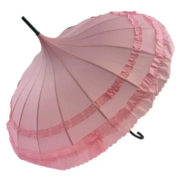 Frilled Pagoda Paraply rosa
