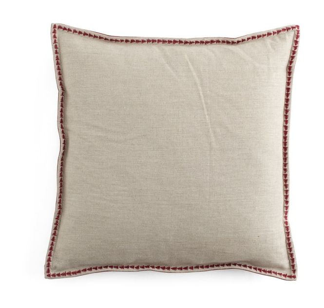 Hovedbilde Putetrekk rødt broderi på lin/velour bakside
