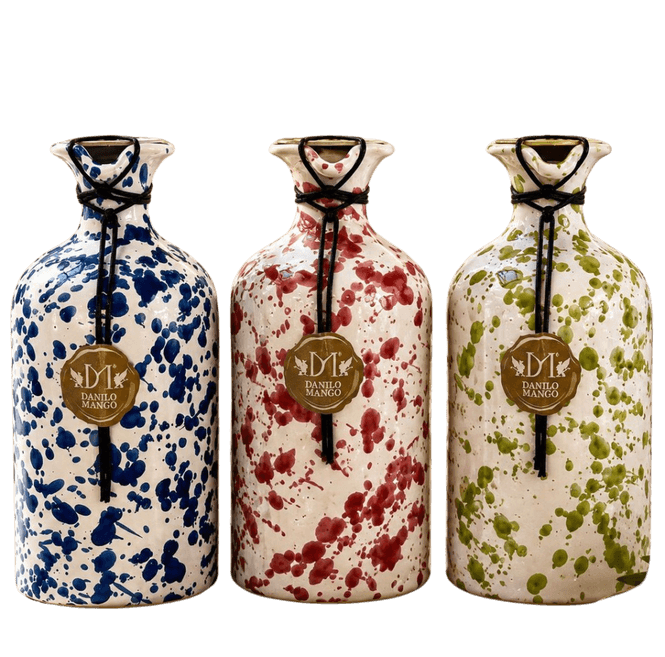 Hovedbilde Manco EVOO 500ml keramikkflaske rød/blå/grønn
