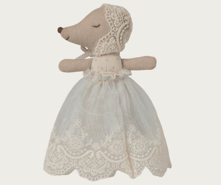 Maileg Baby mouse in gown Mint