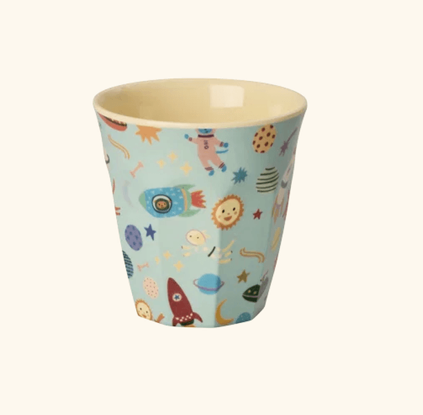 Rice Melaminkopp Soft Blue Dogs in space Print S