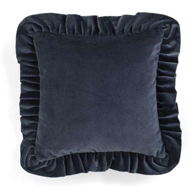 Hovedbilde Putetrekk Denimblå Velour med volangkant