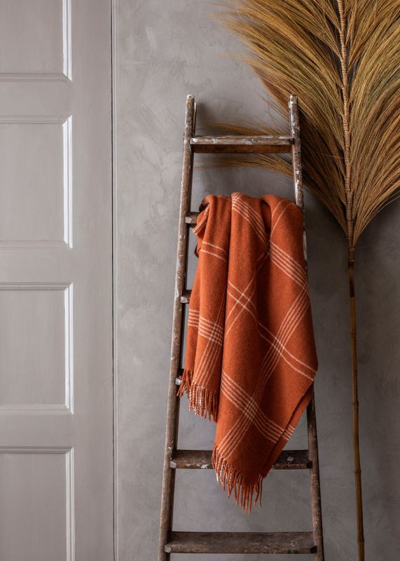 Lexington Rust/White Checked Recycled Wool Throw